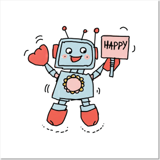 Cute Happy Robot Posters and Art